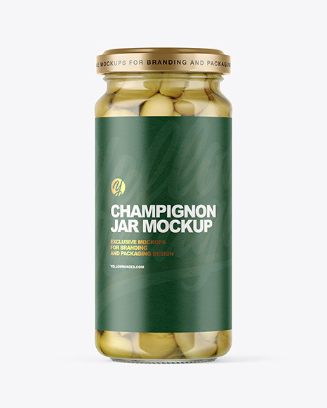 Clear Glass Jar with Champignons Mockup