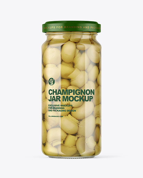 Clear Glass Jar with Champignons Mockup