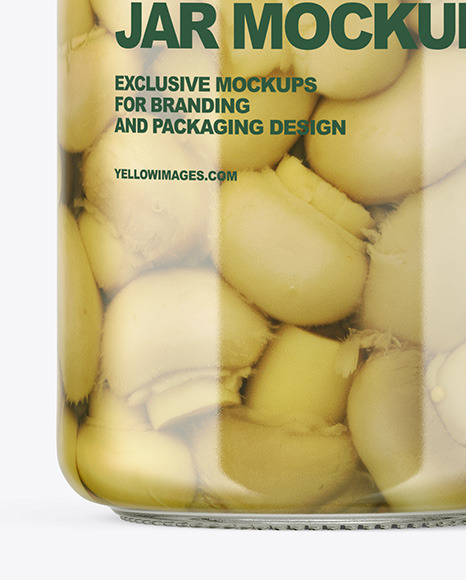 Clear Glass Jar with Champignons Mockup