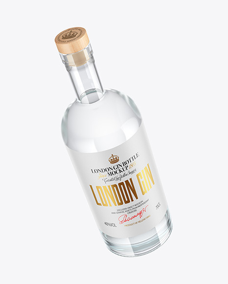 Dry Gin Bottle with Wooden Cap Mockup