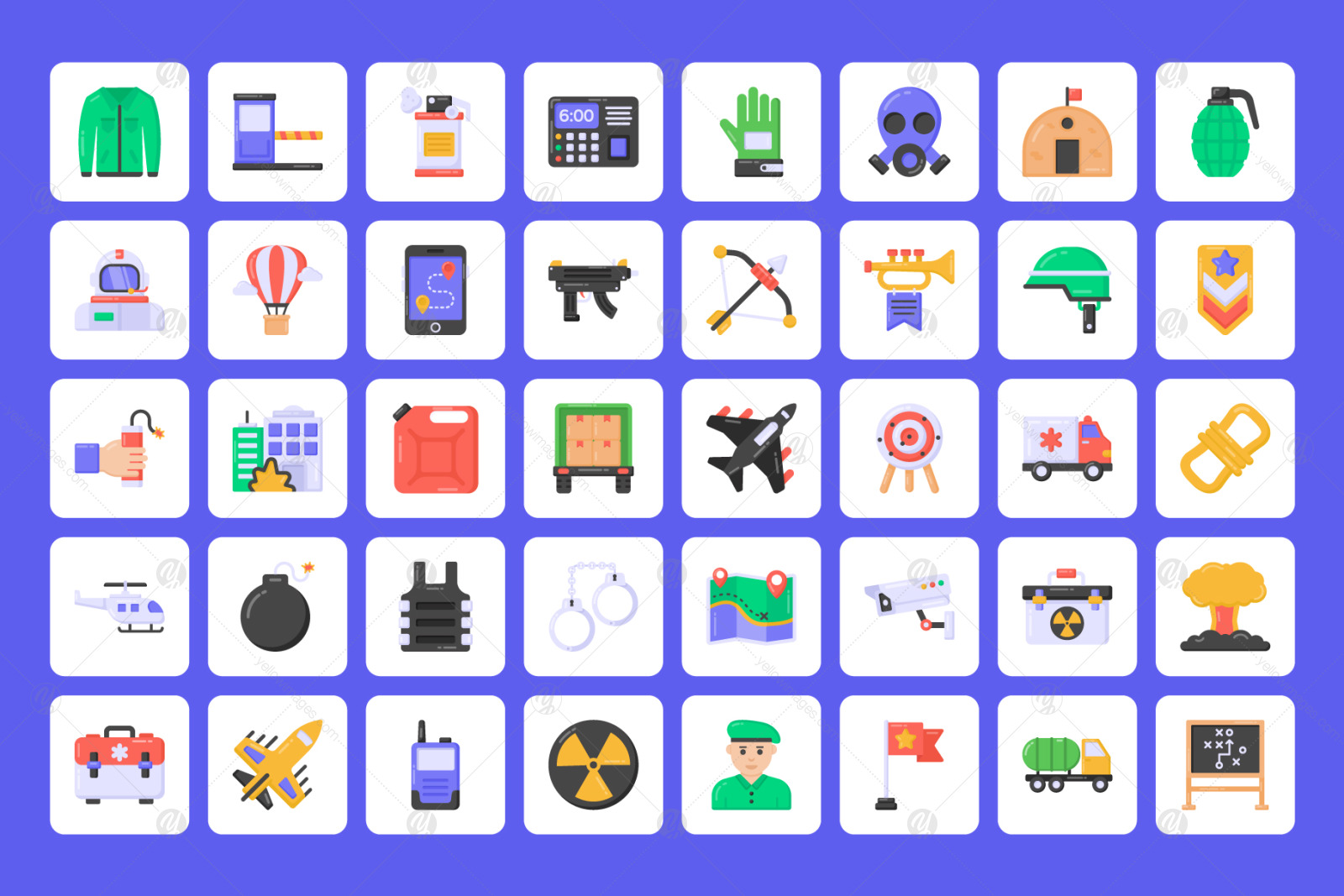 100 Flat Military Vector Icons