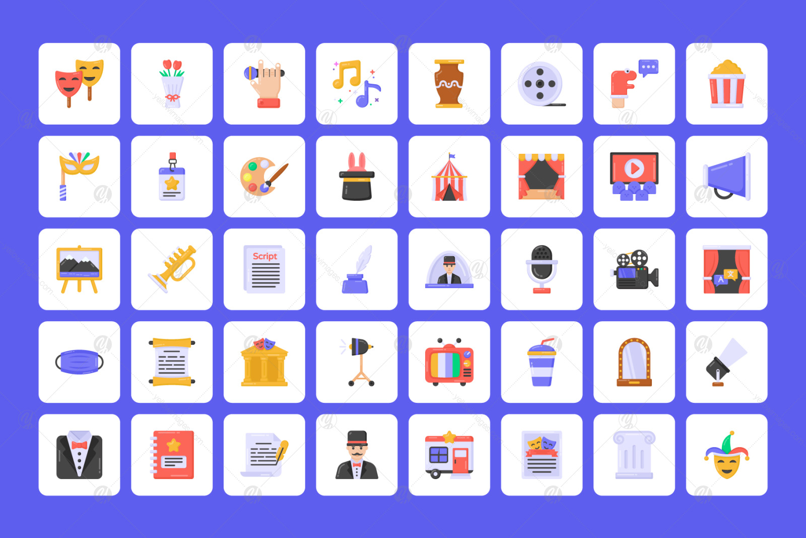 96 Flat Theater Vector Icons