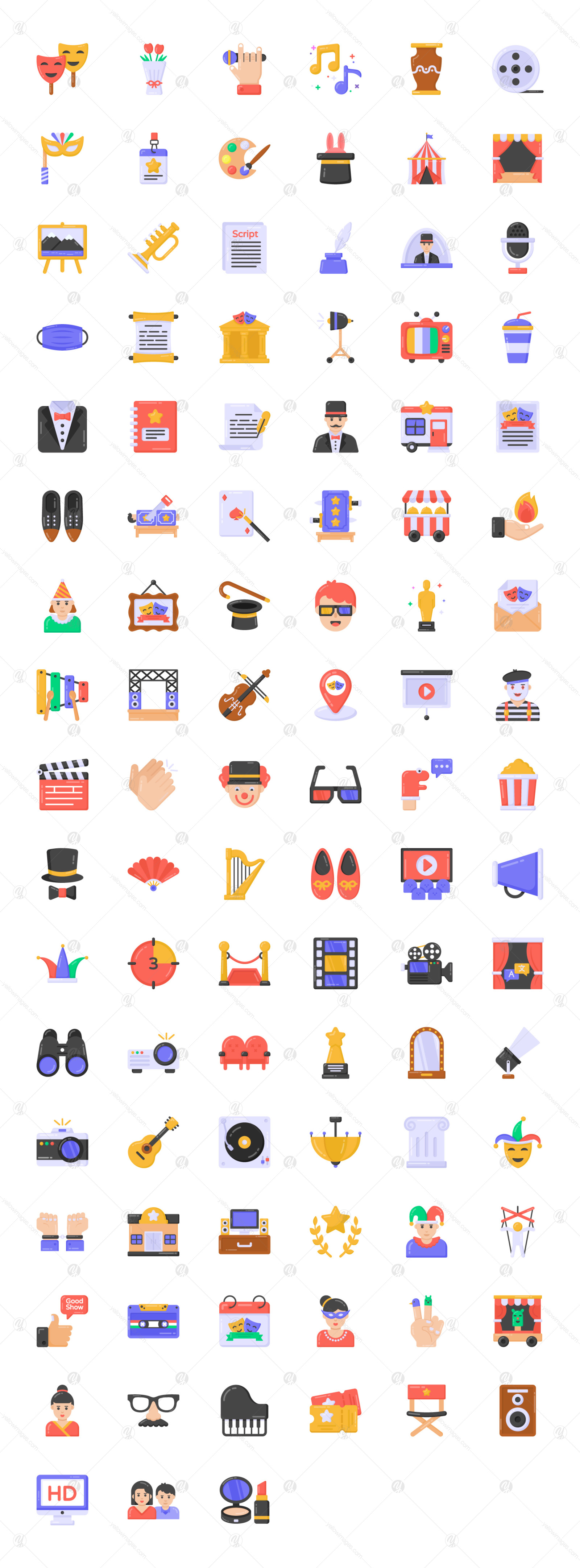 96 Flat Theater Vector Icons