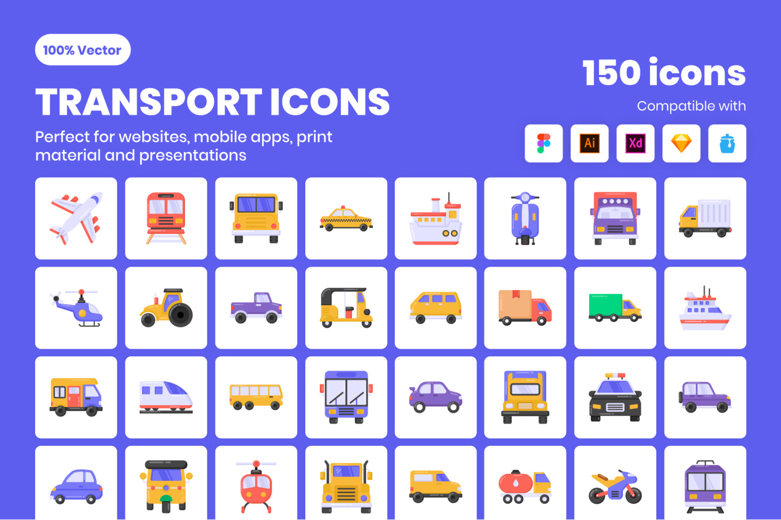 Flat Detailed Transport Icons Flat Detailed Transport Icons