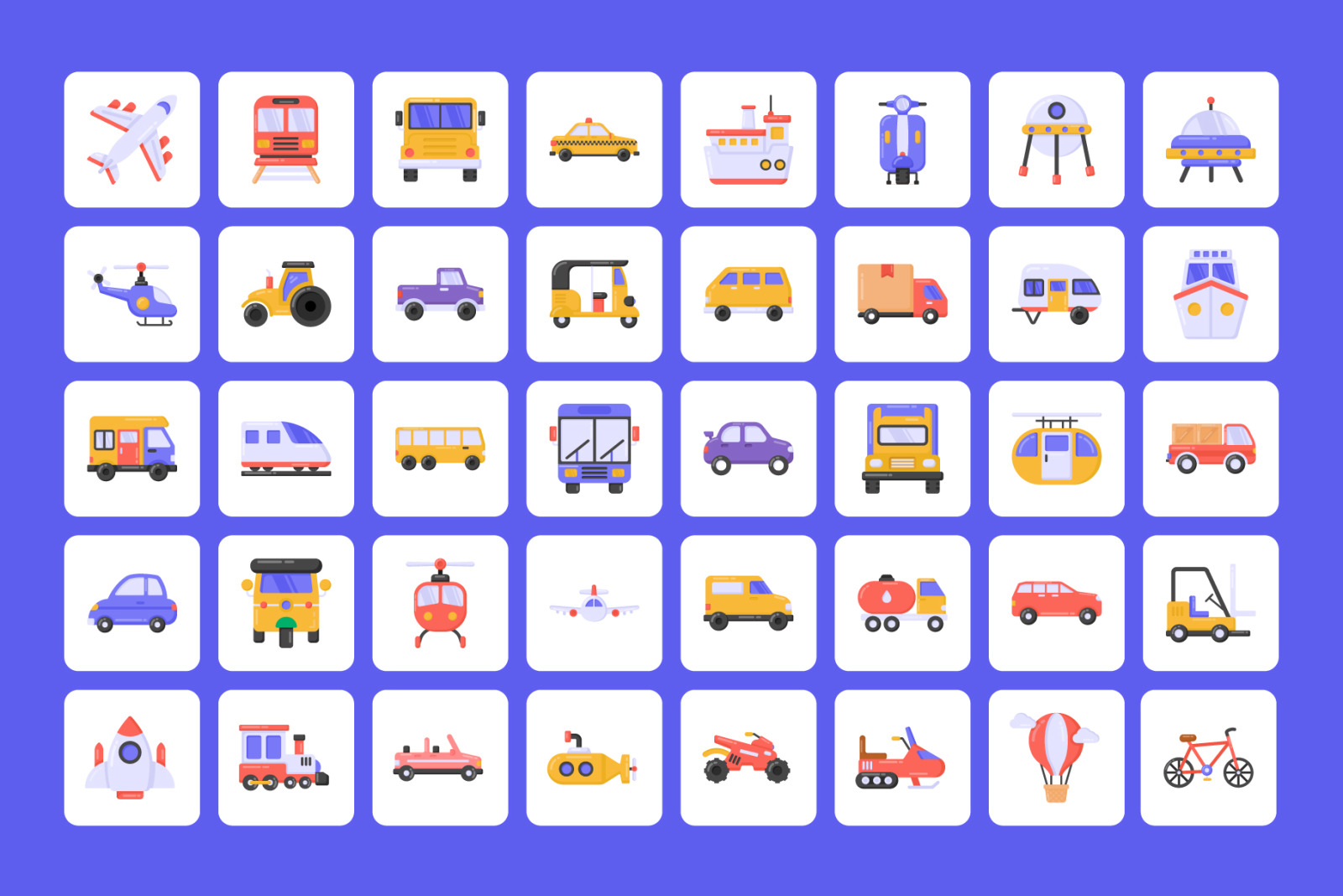 Flat Detailed Transport Icons