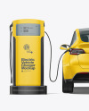 Electric Car on Charging Station Mockup - Back View