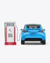 Electric Car on Charging Station Mockup - Back View