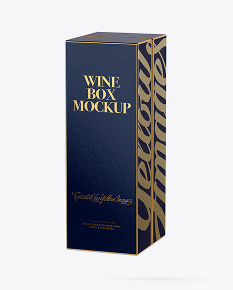 Stand Up Wine Box W/ Golden Edges Mockup - Half Side View (High Angle)