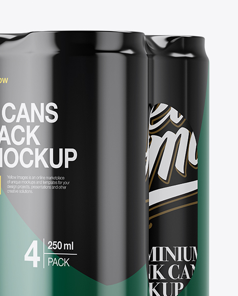 4 Matte Cans in Shrink Wrap Mockup - Half Side View (High Angle Shot)