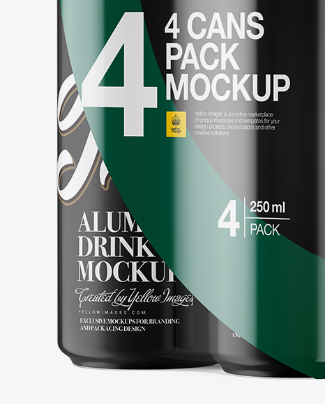 4 Matte Cans in Shrink Wrap Mockup - Half Side View (High Angle Shot)