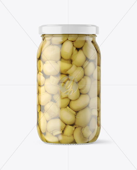 Clear Glass Jar with Champignons Mockup