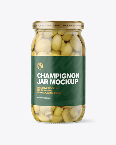 Clear Glass Jar with Champignons Mockup