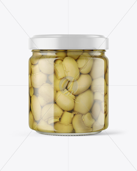 Clear Glass Jar with Champignons Mockup