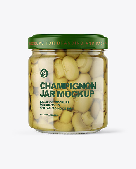 Clear Glass Jar with Champignons Mockup