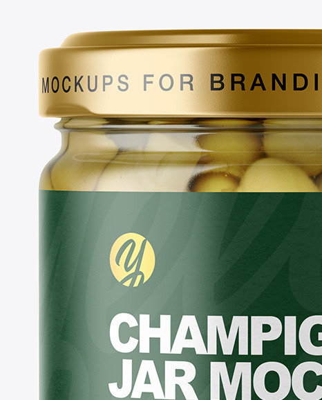 Clear Glass Jar with Champignons Mockup