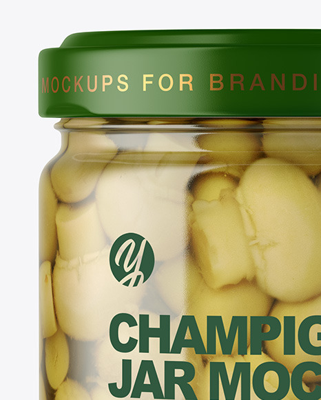 Clear Glass Jar with Champignons Mockup