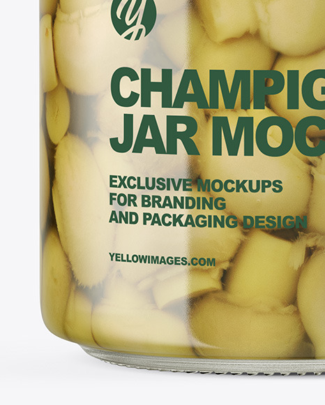 Clear Glass Jar with Champignons Mockup