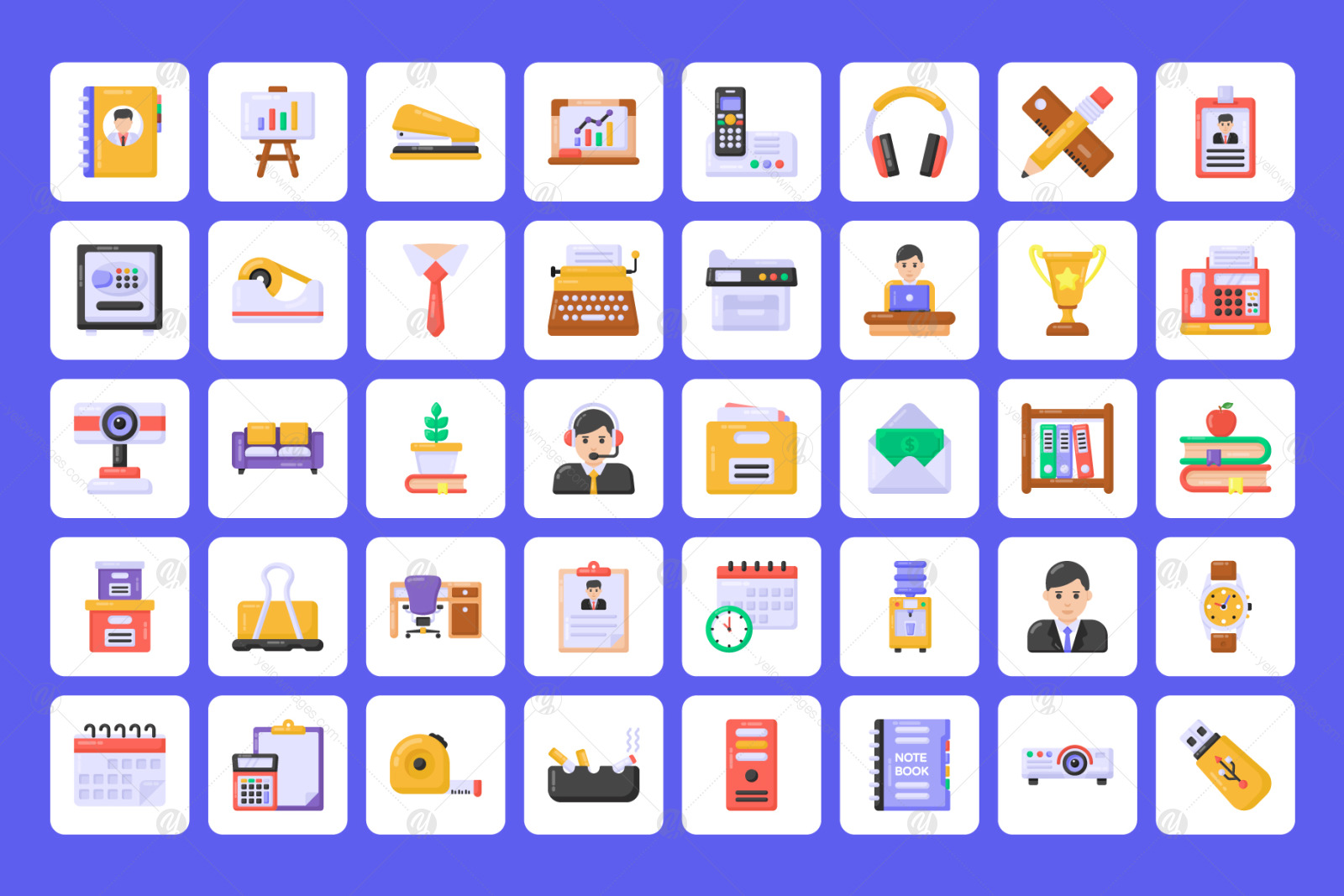 90 Office Flat Vector Icons