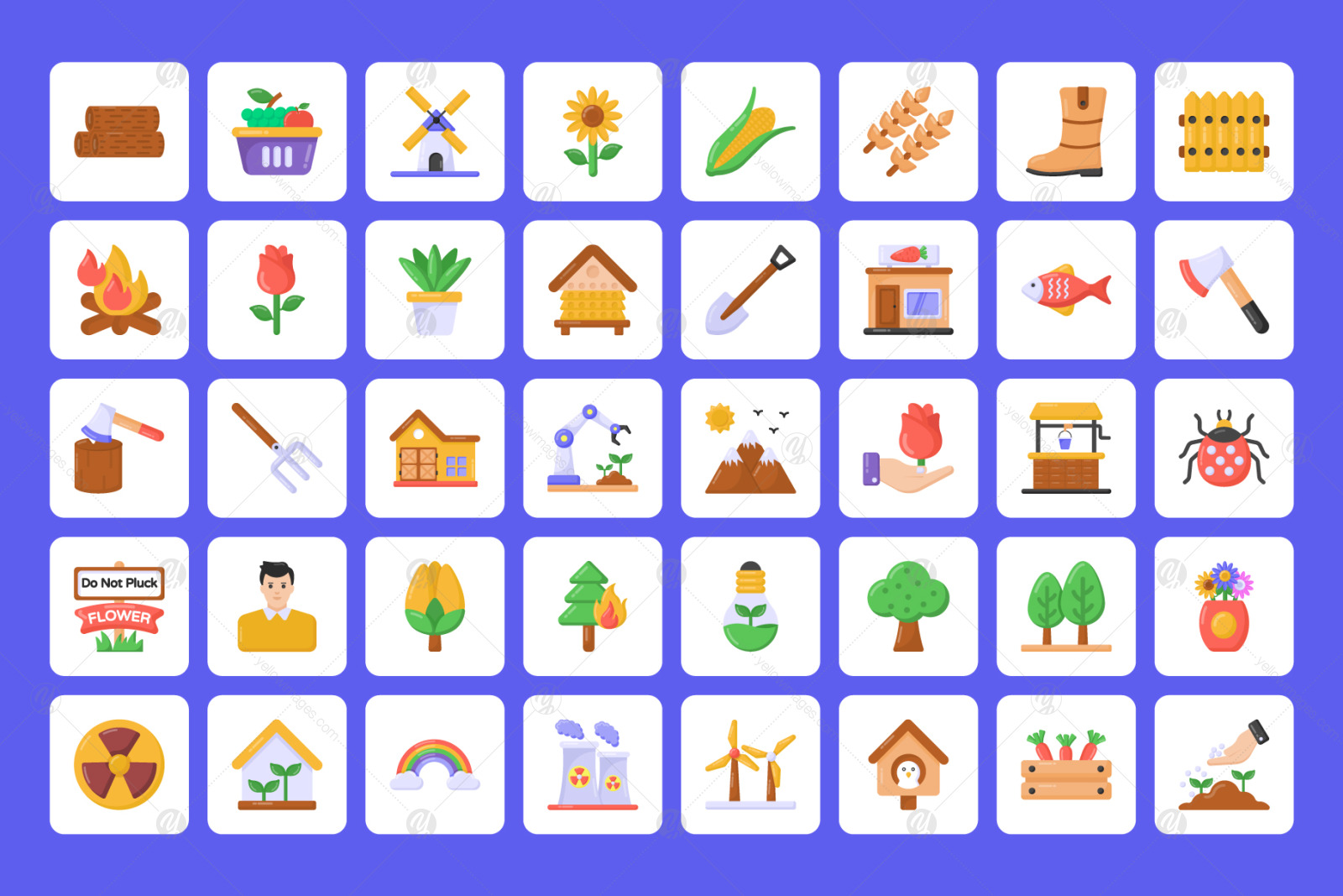 Pack of Flat Gardening and Nature Icons