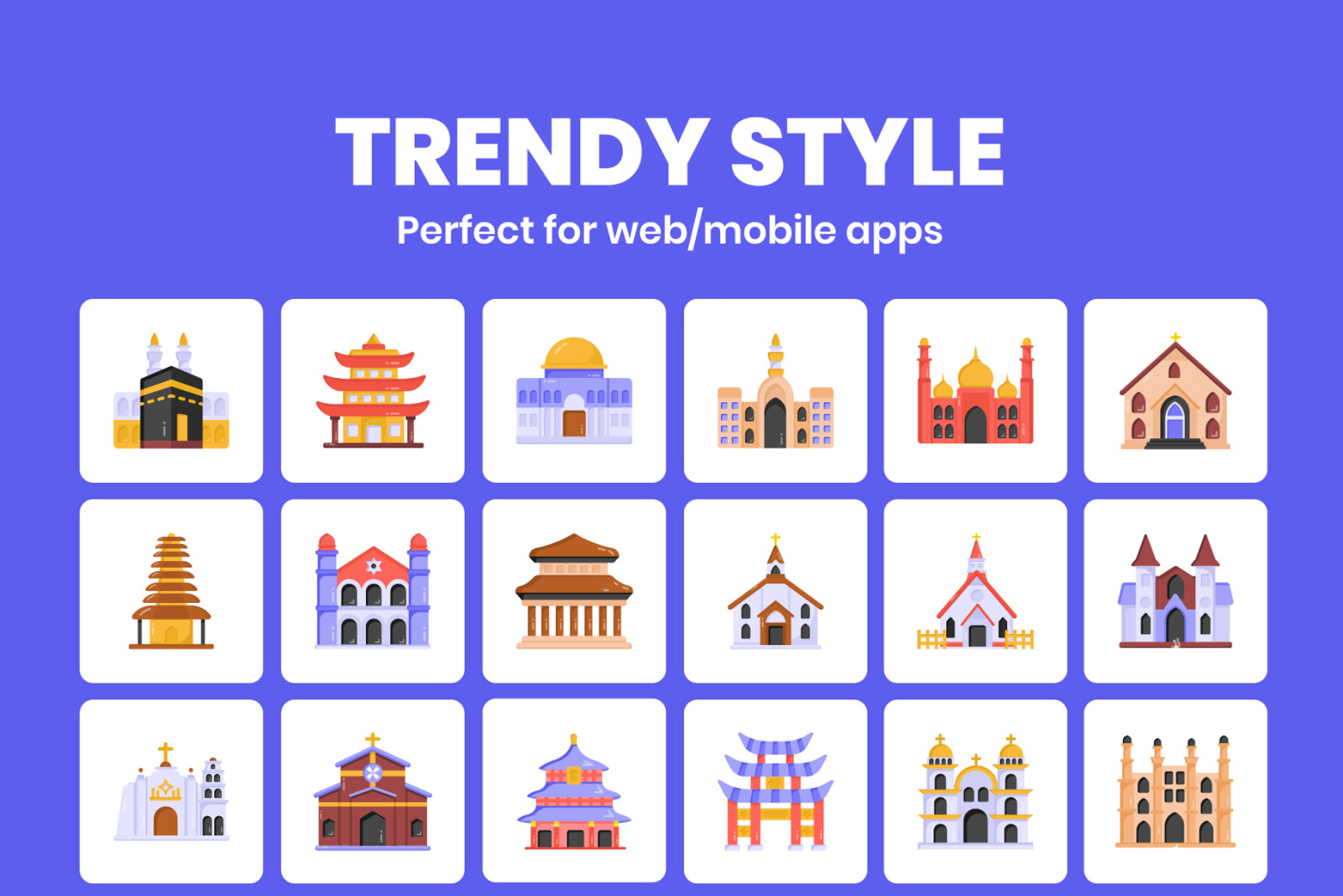 Worship buildings flat icons Worship buildings flat icons