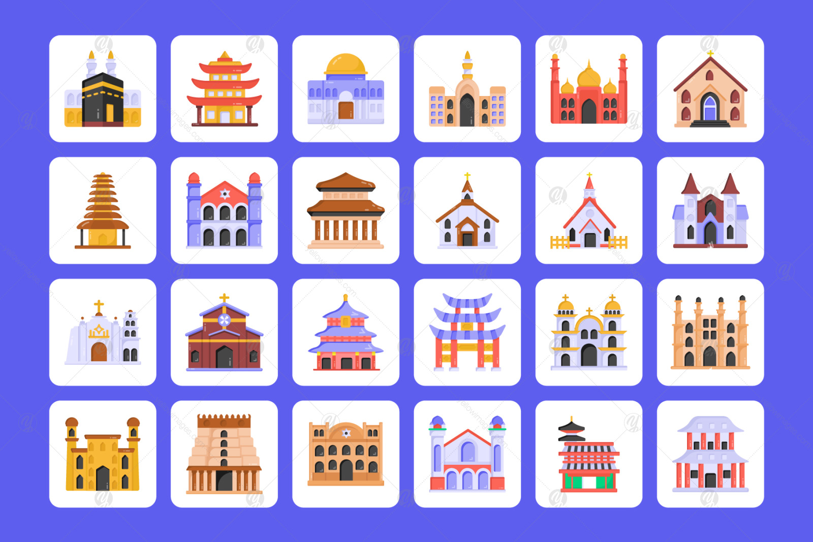 Worship buildings flat icons Worship buildings flat icons