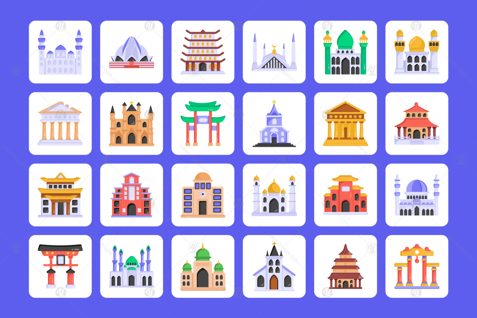 Worship buildings flat icons Worship buildings flat icons