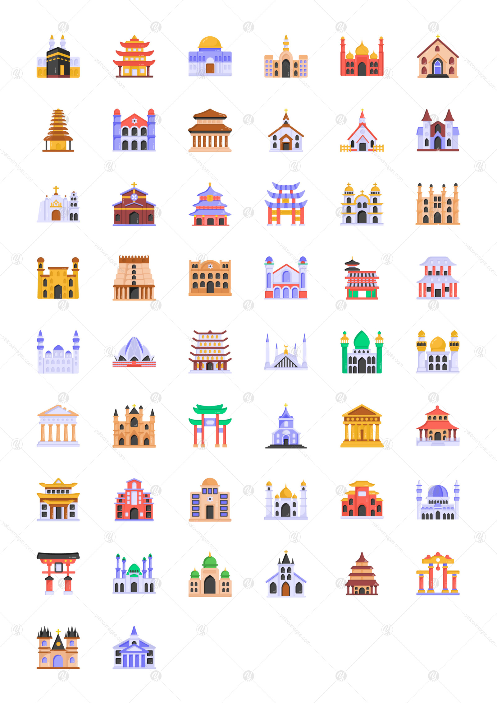Worship buildings flat icons Worship buildings flat icons