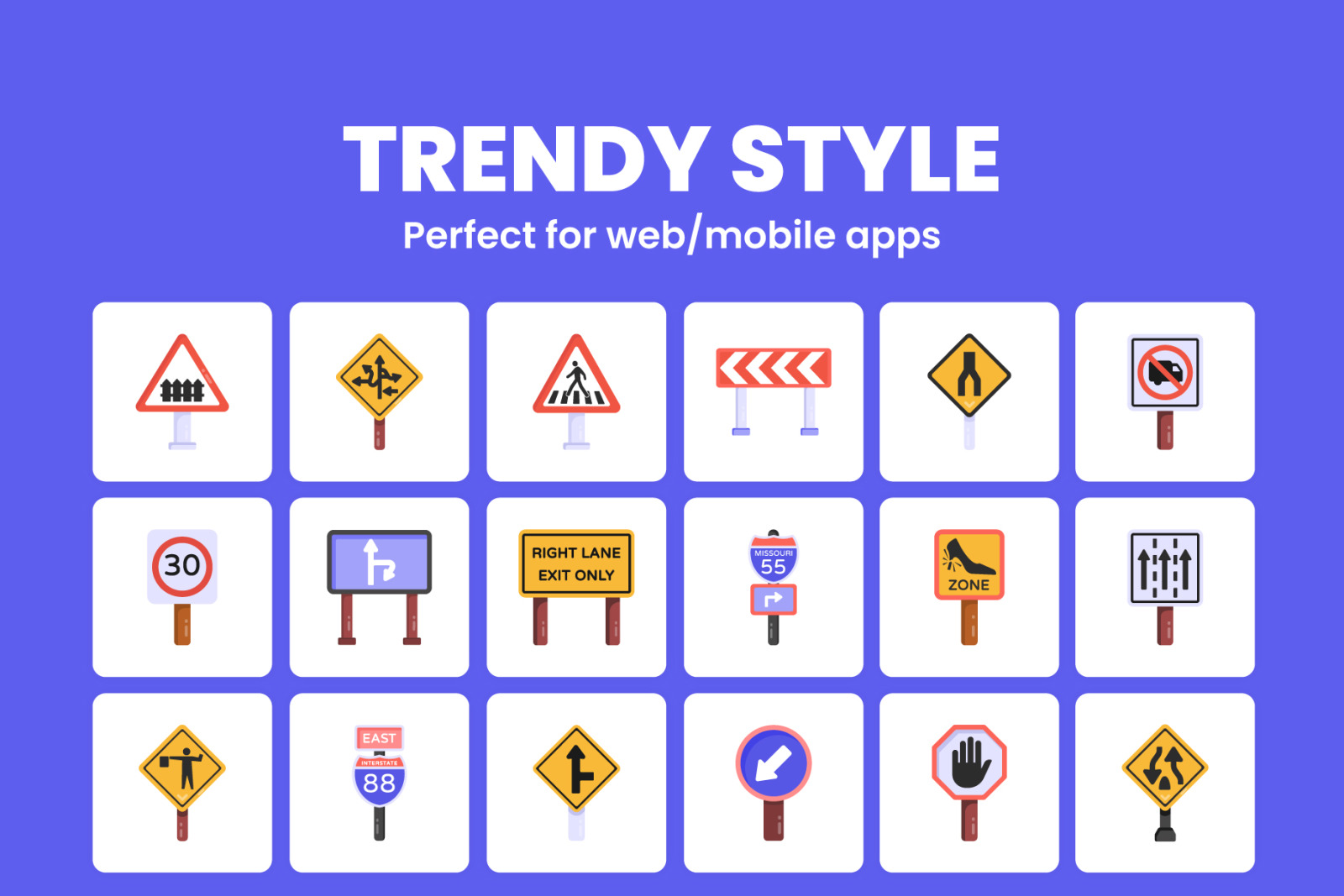 Flat Traffic Signs Vectors Icons