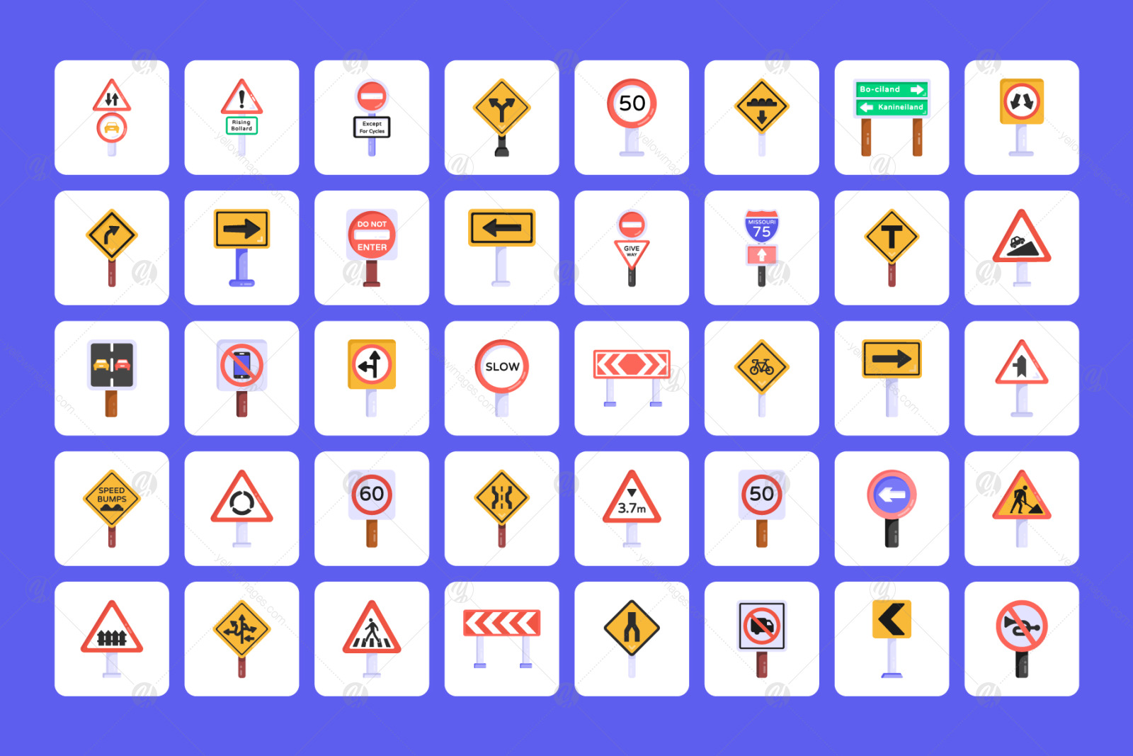 Flat Traffic Signs Vectors Icons