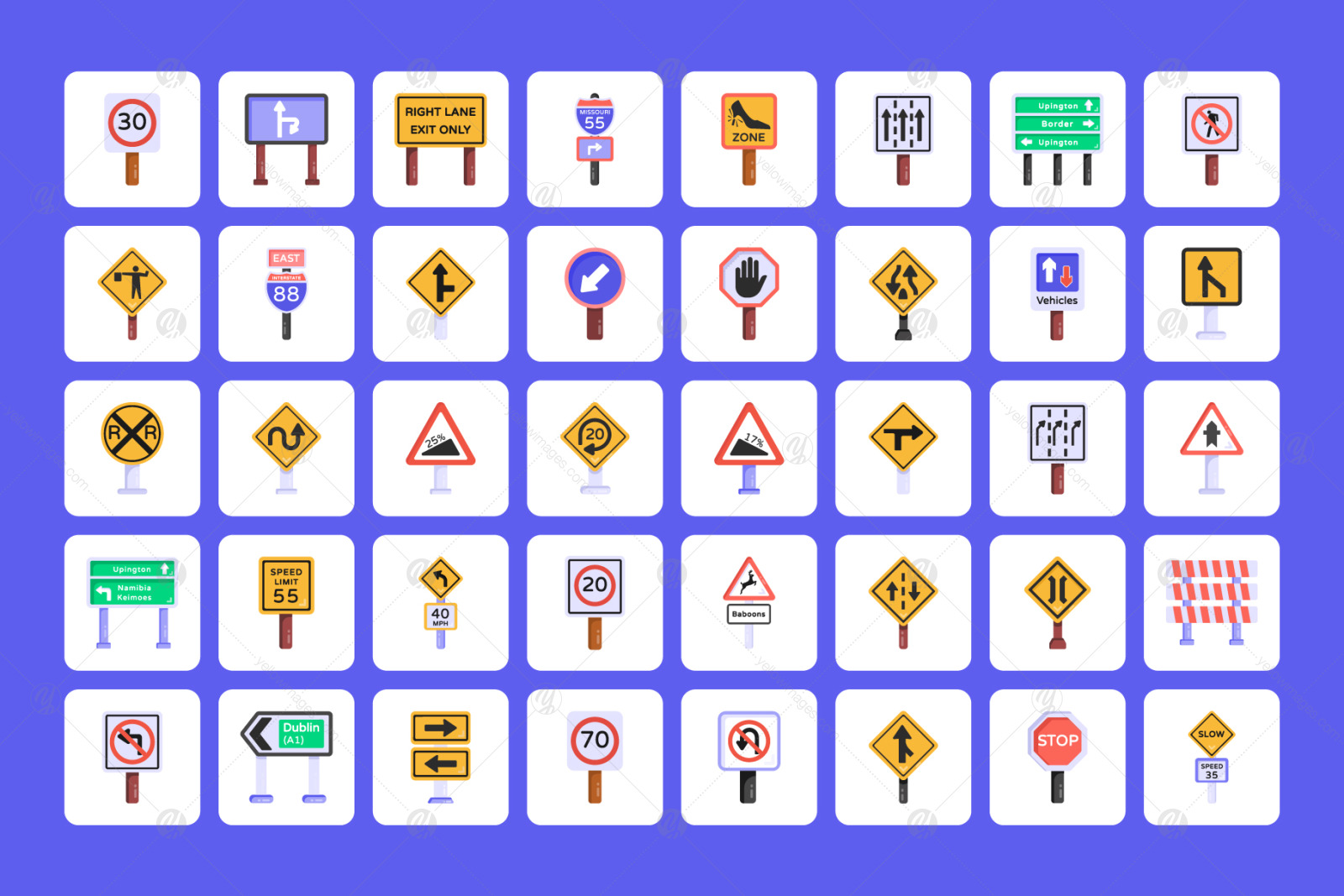 Flat Traffic Signs Vectors Icons