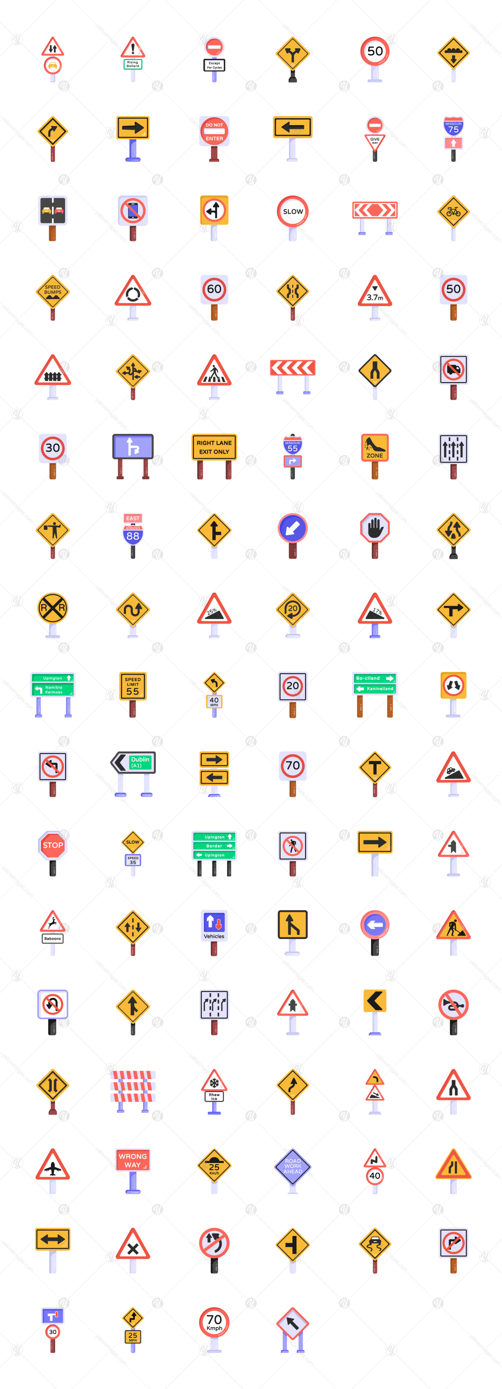 Flat Traffic Signs Vectors Icons