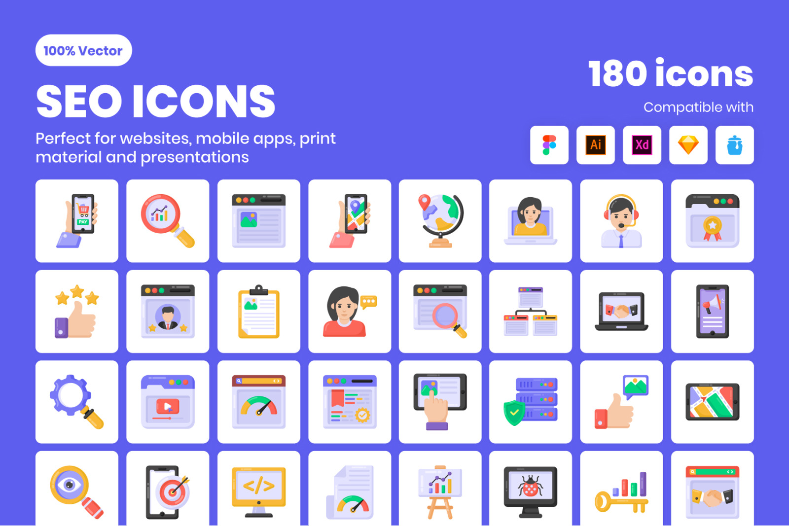 180 SEO Flat Vector Icons 180 SEO Flat Vector Icons