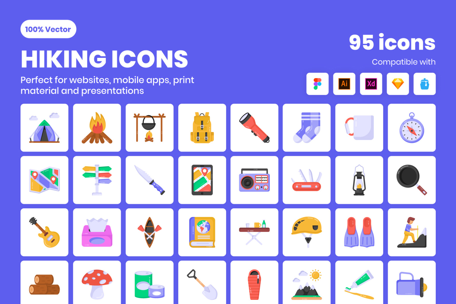 96 Flat Adventure and Hiking Icons