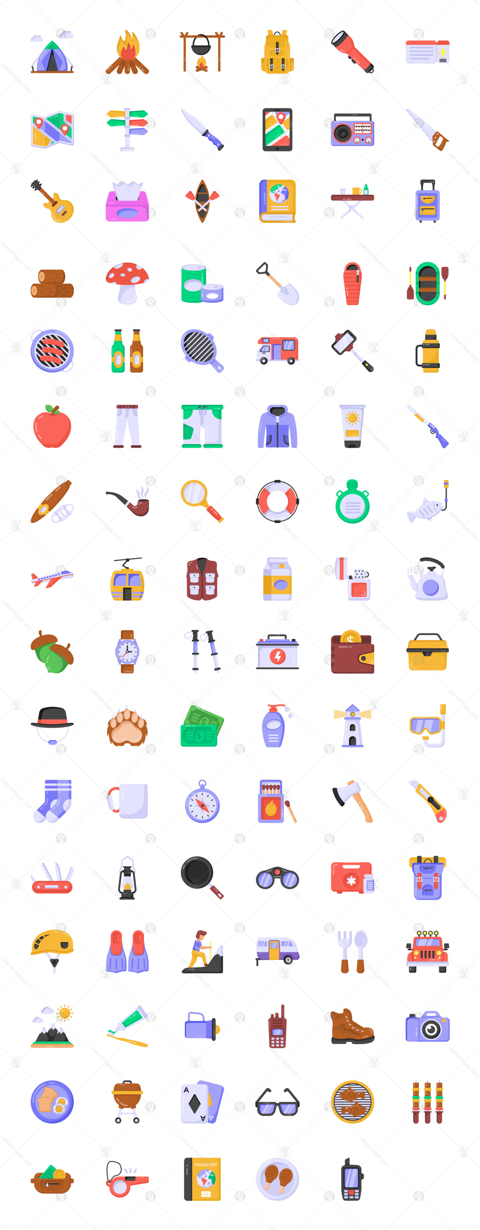 96 Flat Adventure and Hiking Icons