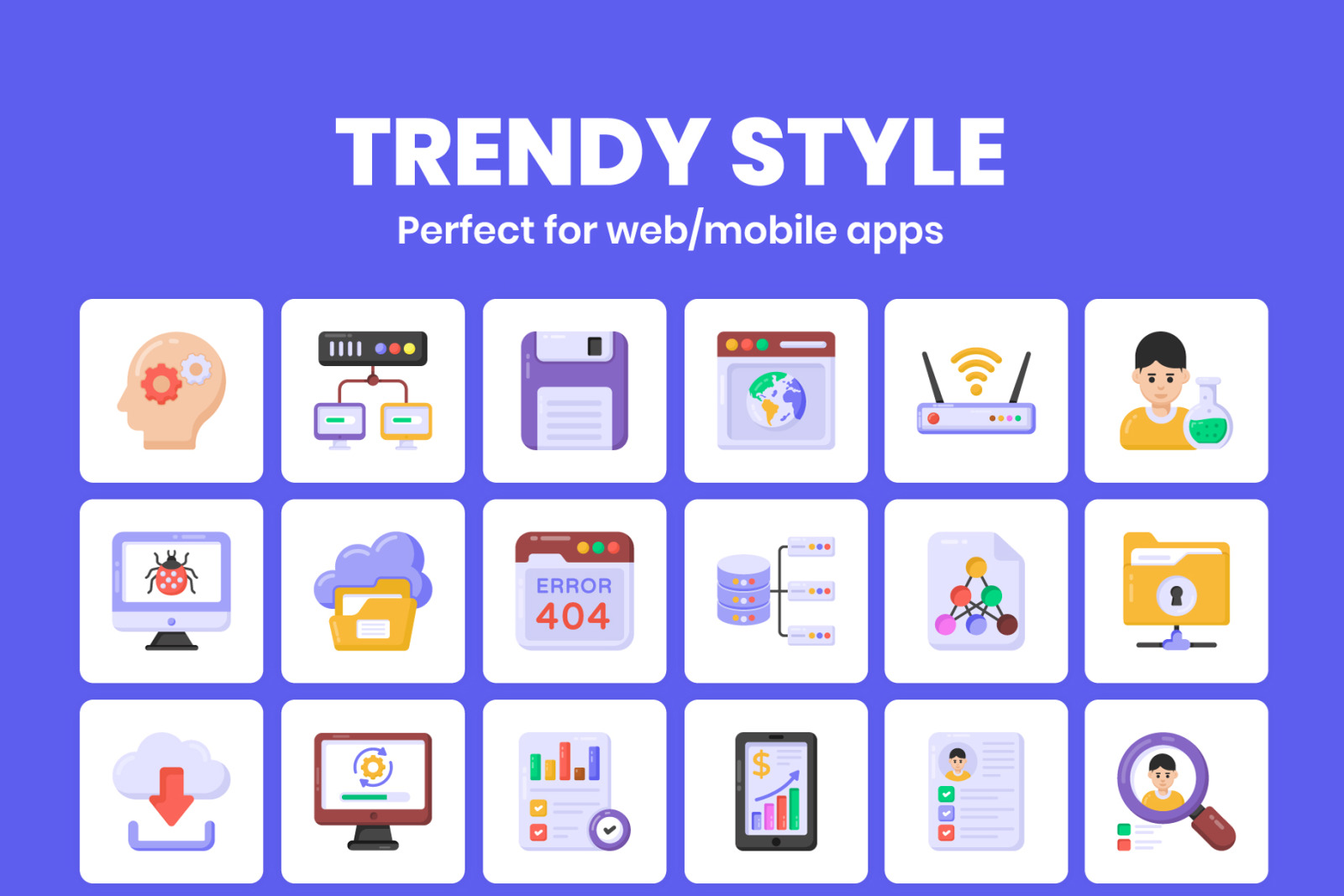 Set of 95 flat data science icons Set of 95 flat data science icons