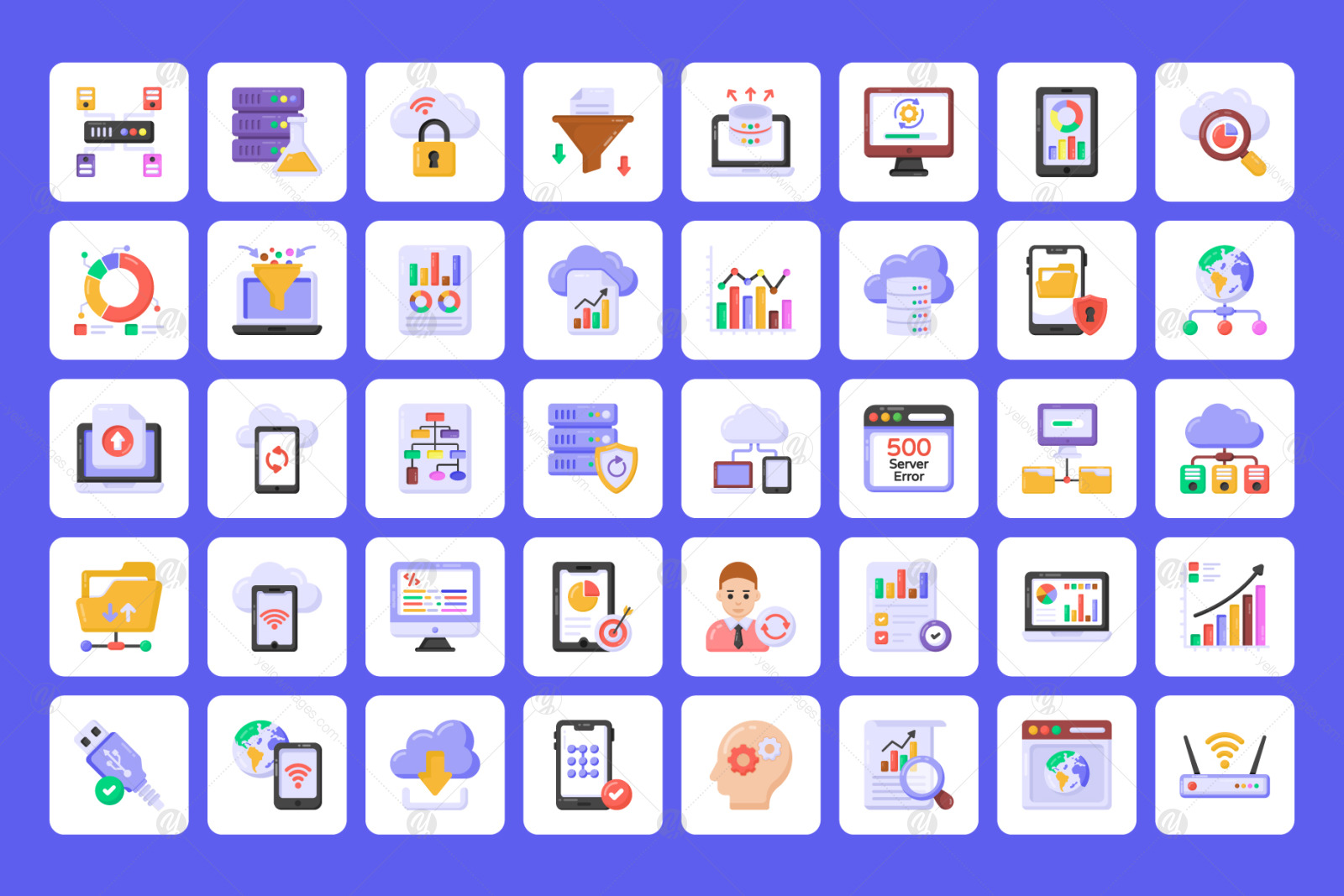 Set of 95 flat data science icons Set of 95 flat data science icons