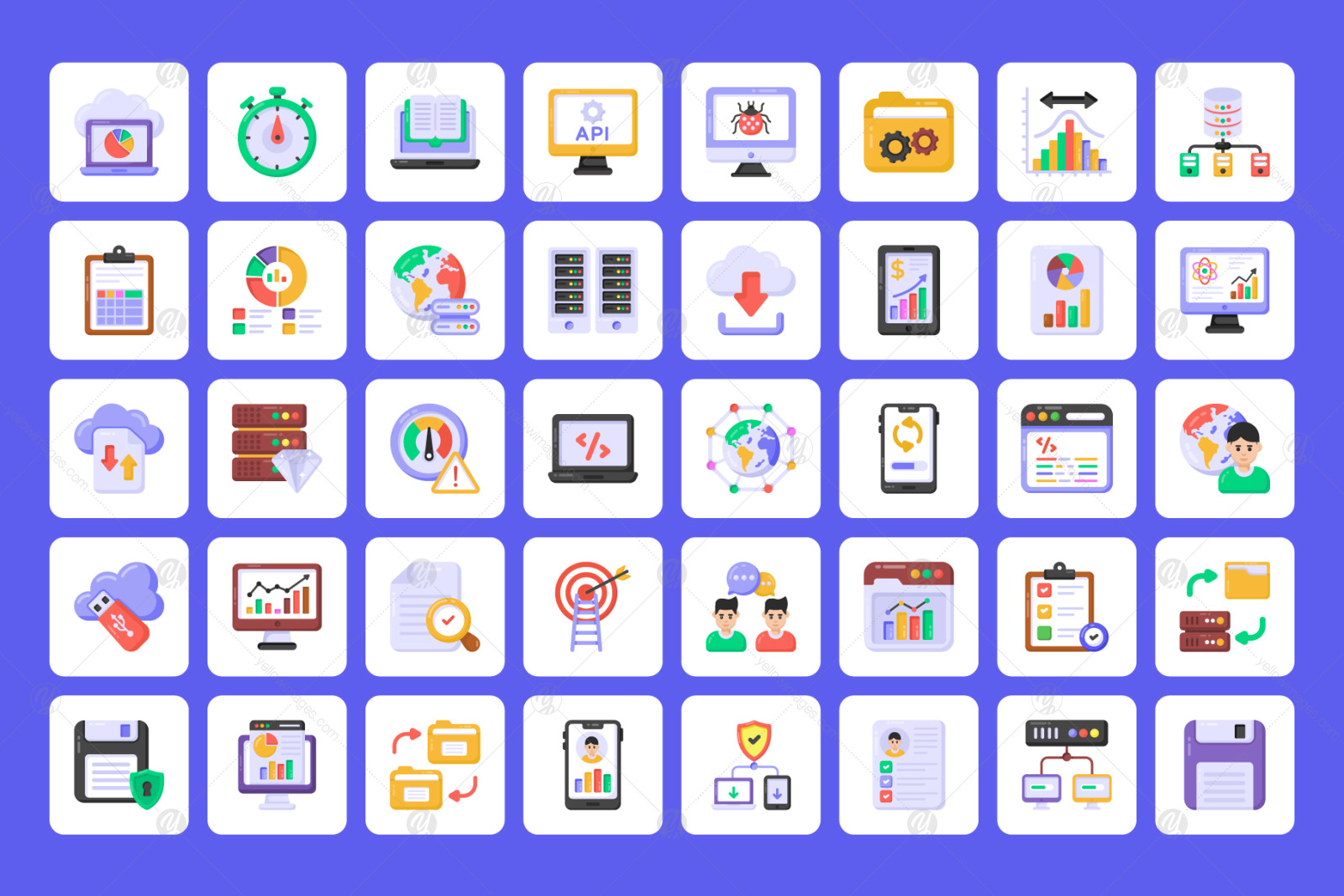 Set of 95 flat data science icons Set of 95 flat data science icons