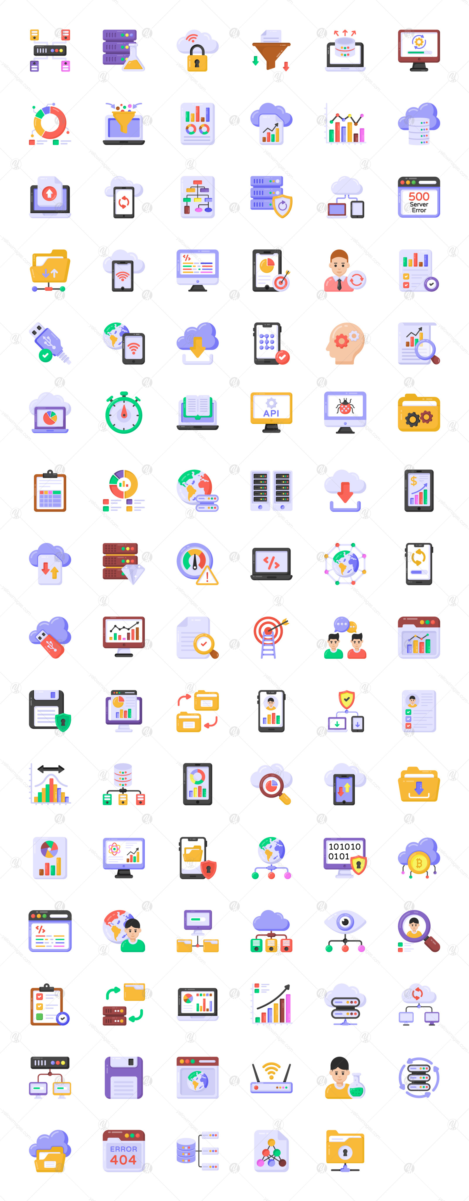 Set of 95 flat data science icons Set of 95 flat data science icons