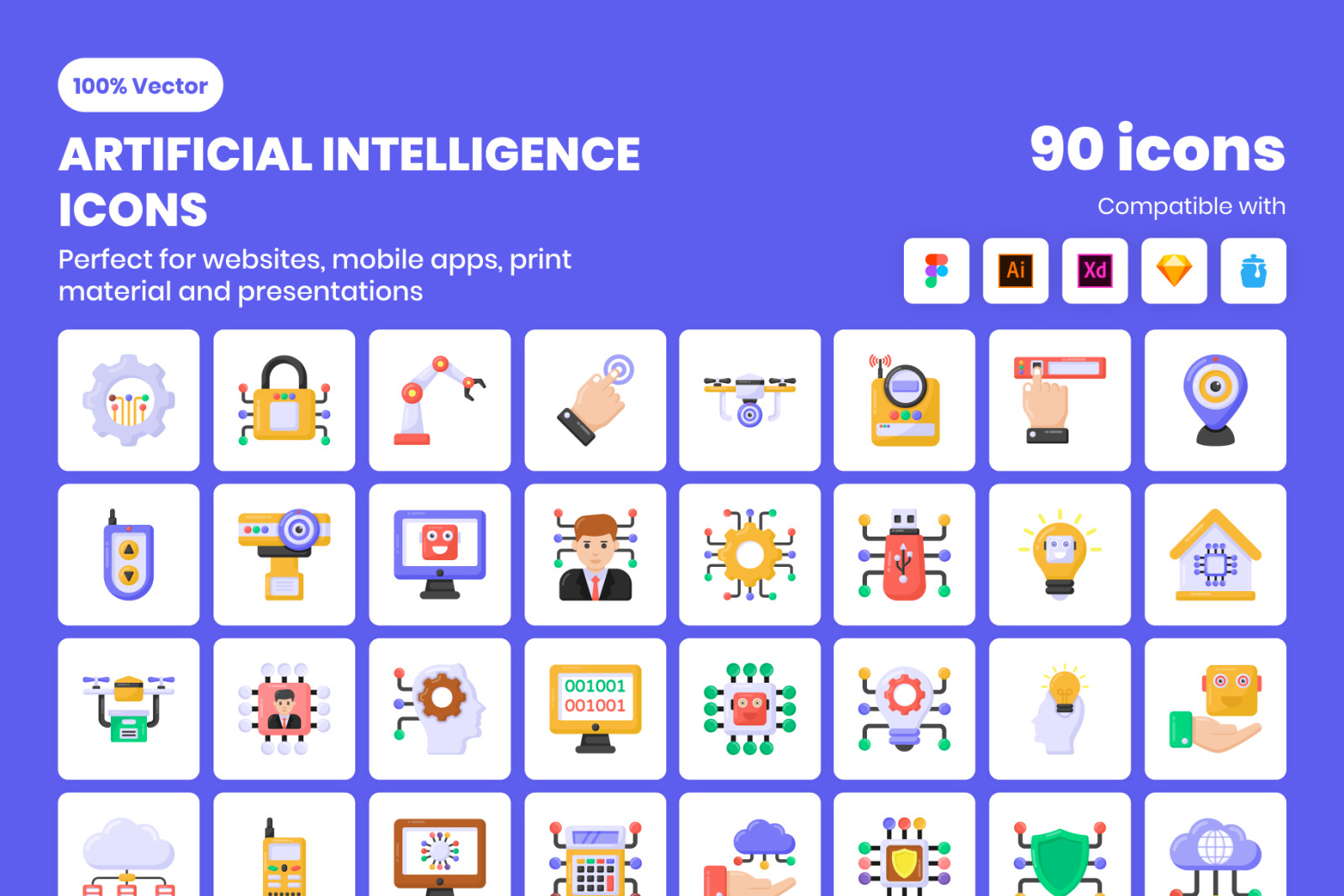 90 Flat Artificial intelligence Icon