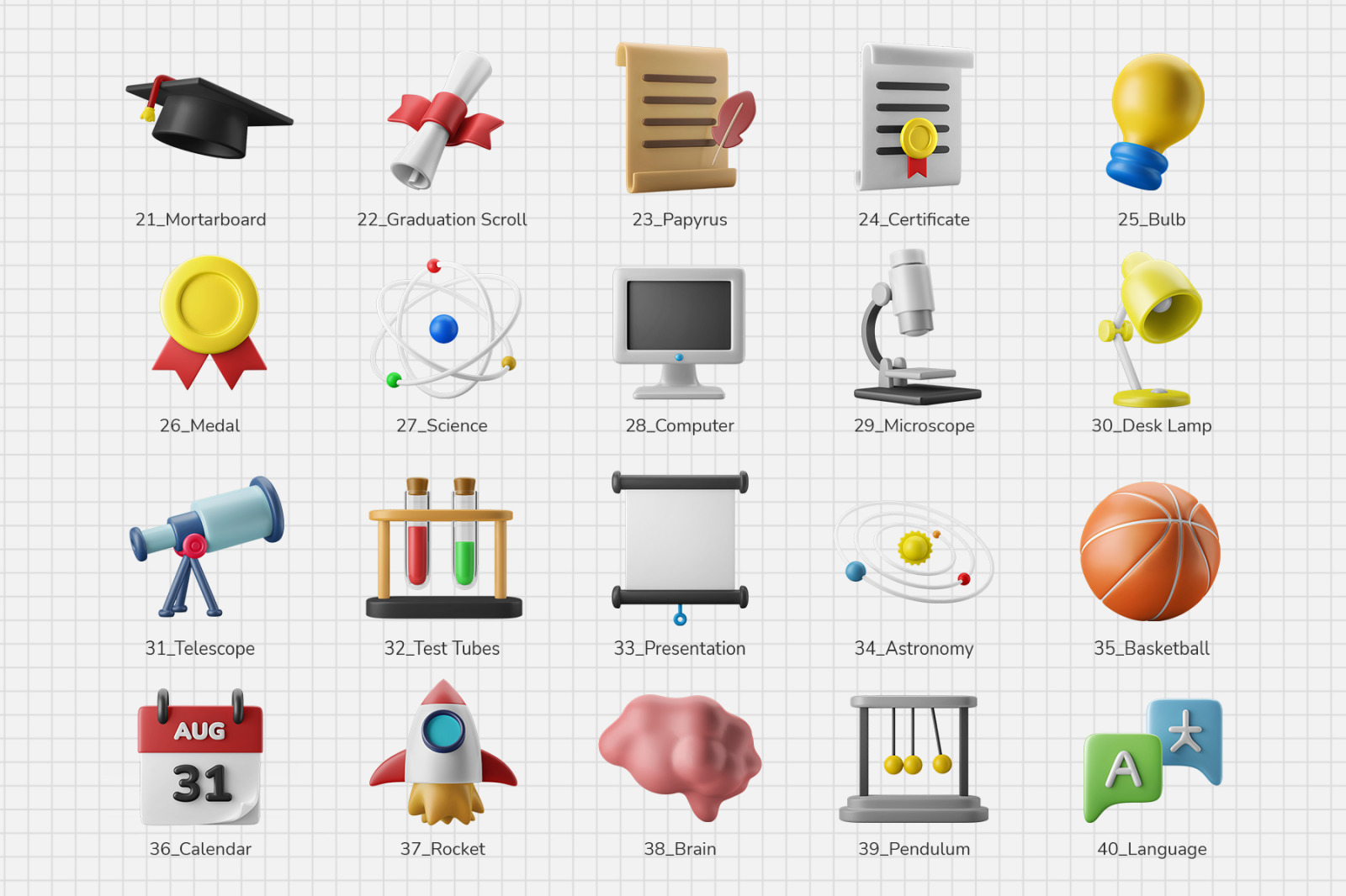 3D Icon Set - Education Vol. 02 College Theme