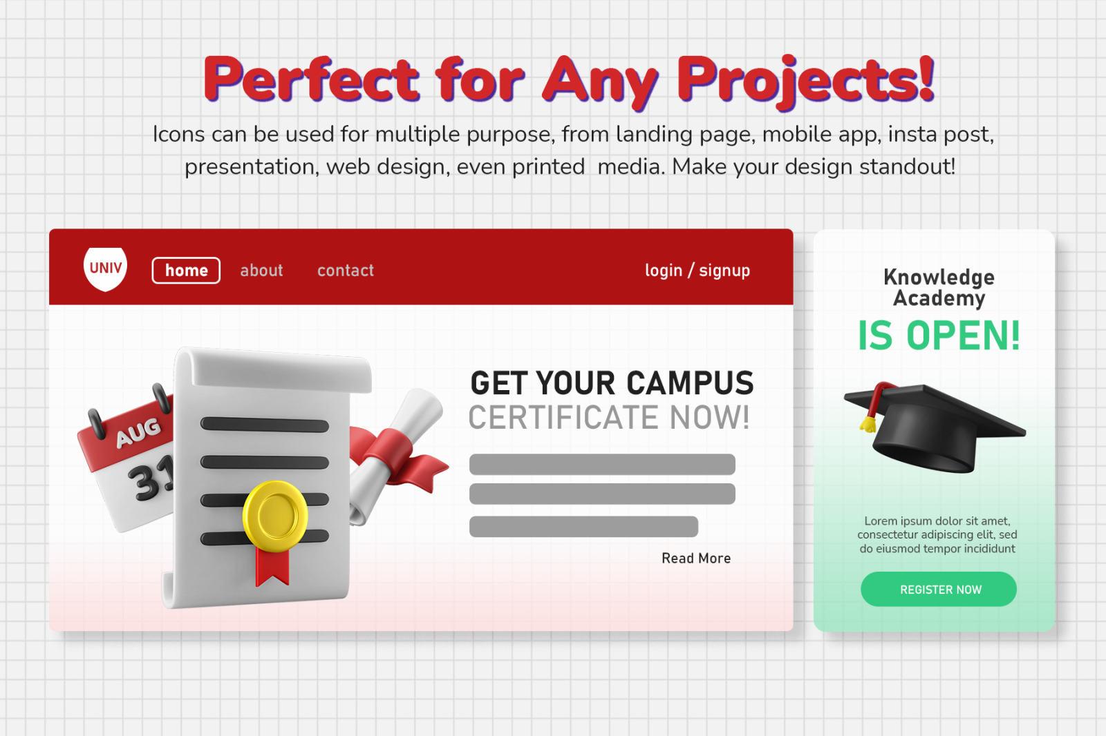 3D Icon Set - Education Vol. 02 College Theme 3D Icon Set - Education Vol. 02 College Theme