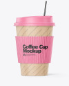 Kraft Paper Coffee Cup w/ Plastic Cap & Carton Holder Mockup