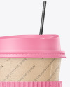 Kraft Paper Coffee Cup w/ Plastic Cap & Carton Holder Mockup