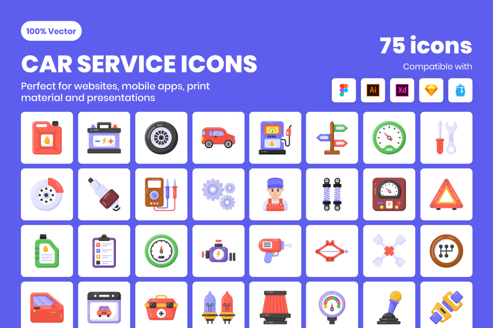 Flat Detailed Car Services Icons