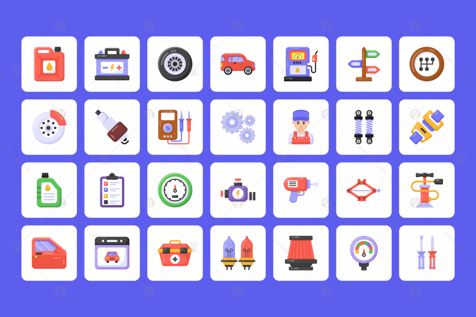 Flat Detailed Car Services Icons