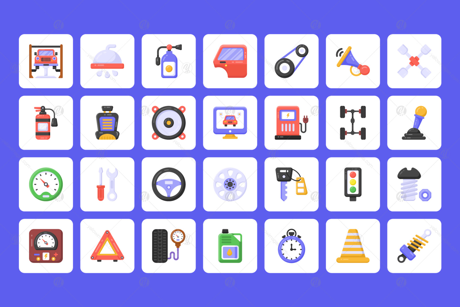 Flat Detailed Car Services Icons