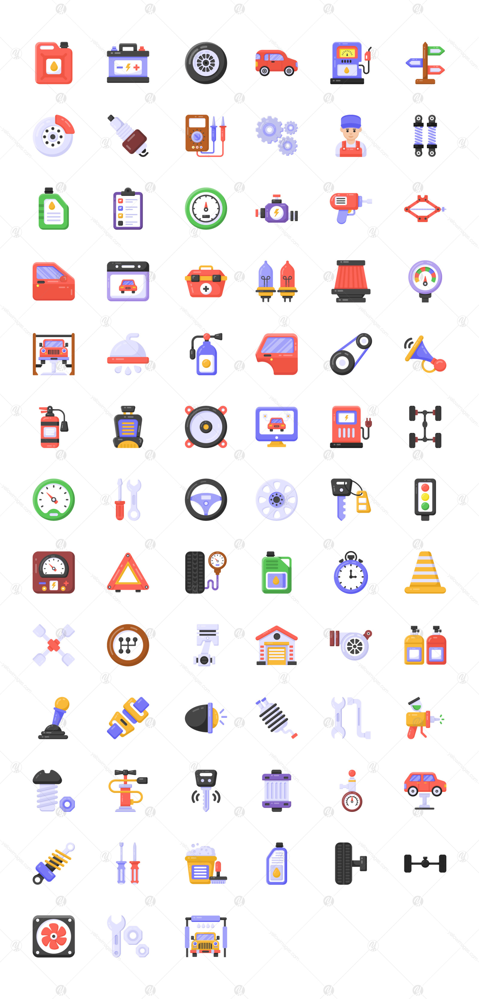 Flat Detailed Car Services Icons