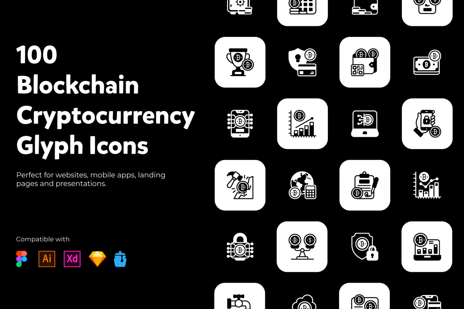 Cryptocurrency and Digital Currency Solid Vectors Set Cryptocurrency and Digital Currency Solid Vectors Set