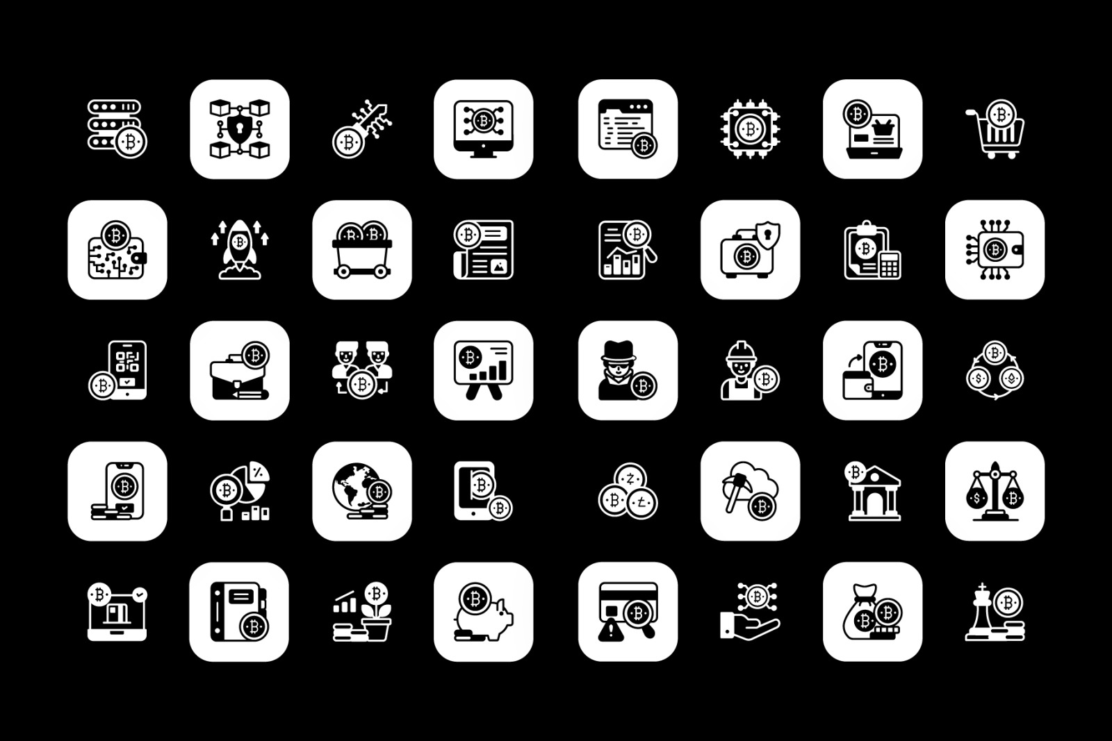 Cryptocurrency and Digital Currency Solid Vectors Set Cryptocurrency and Digital Currency Solid Vectors Set