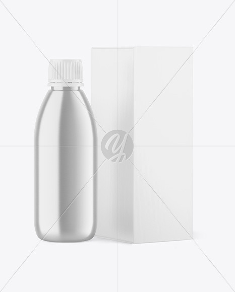 Metallic Bottle w/ Paper Box Mockup